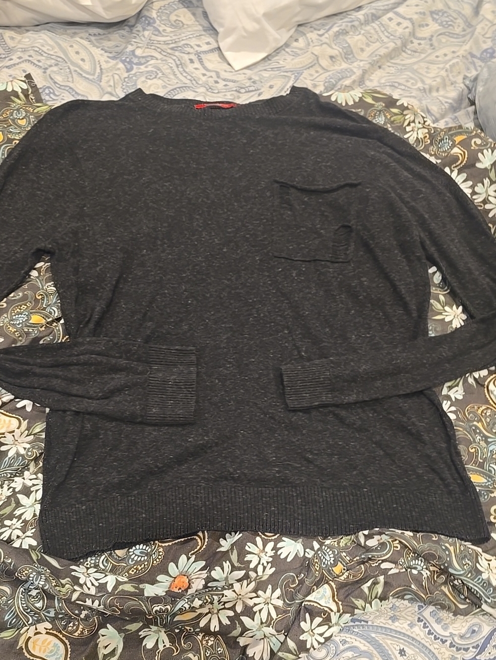 ❤️3/$60 n:PHILANTHROPY Men's Dark Charcoal Crewneck Hal Pocket Sweater New